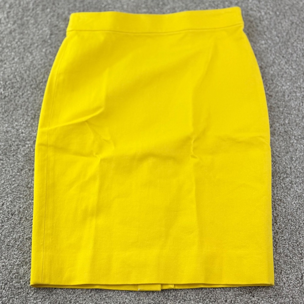 J.Crew No 2 Pencil Skirt Women 00P Yellow Cotton Blend Stretch‎ Professional